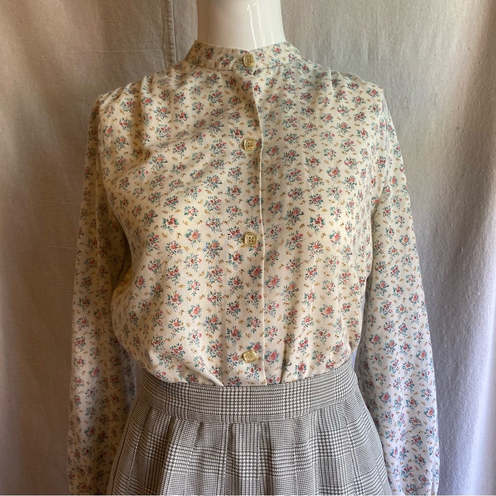 Vintage 70s 80s Prairie Cottagecore Floral Print Women's Buttondown Top S